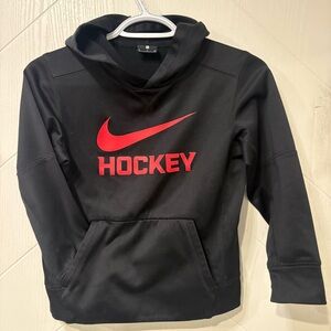 Nike Hockey Dri-FIT Youth Small Hoodie Black Red Swoosh Performance Sweatshirt